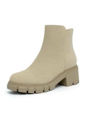 Women's Chunky Heel Ankle Boots Platform Lug Sole Elastic Chelsea Booties